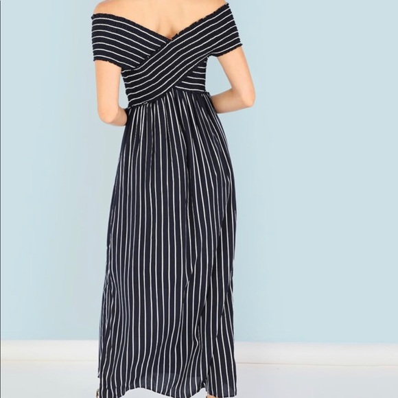 She and sky Striped Off-the-Shoulder Maxi Dress S - Picture 8 of 9